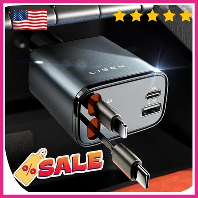 LISEN Retractable Car Charger, 69W USB C Car Accessories Adapter for Iphone 16 U - Image 1 of 4