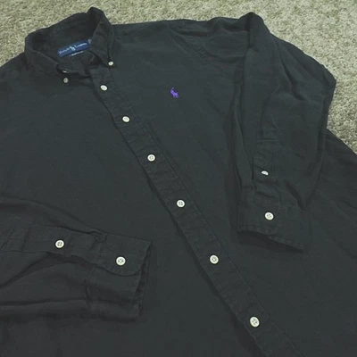 Camisa Ralph Lauren Para Hombre Grande Con Botones Calce Clásico 100% Lino Azul Poni Negra Foto 1 de 4