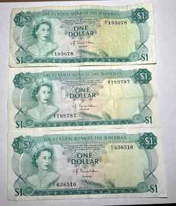 3 x 1974 Bahamas 1 Dollar One Dollar, QEII, Elizabeth II, 3 Banknoten - Bild 1 von 2