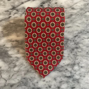 Jos. A. Banks Men's Handsewn Red White Yellow Medallion 100% Silk Necktie J187 - Picture 1 of 4