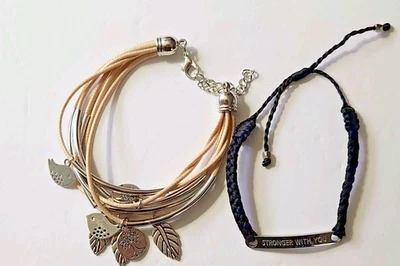 Lote de 2 Pulseras Inspiradoras Naturaleza Dijes Ajustables Pájaros Tono Plateado Boho Foto 1 de 4