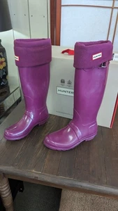 Hunter Original Brillo Espalda Ajustable Mujer Alto WP Botas de Lluvia Talla 9 Violeta - Imagen 1 de 6
