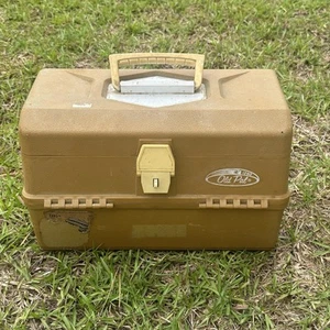 Caja de aparejos antigua Pal 1290 vintage 6 bandejas hechas en EE. UU. tapa doble plegable bronceada - Imagen 1 de 10
