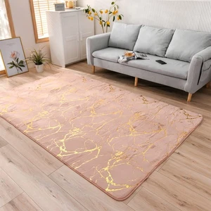 Pink Rug Soft Gold Marble Metallic Glitter Area Rug Nursery for Princess Prin... - Foto 1 di 8