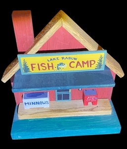 Handmade Wooden Bookends Lake Rabun Fish Camp Set Of 2 ~ 10” X  9” X 4” - Picture 1 of 22