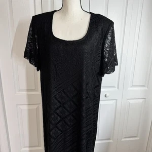 GIORGIO SANT ANGELO Women's Vintage Black Lace Crochet Maxi Dress Size 20 - Picture 1 of 23