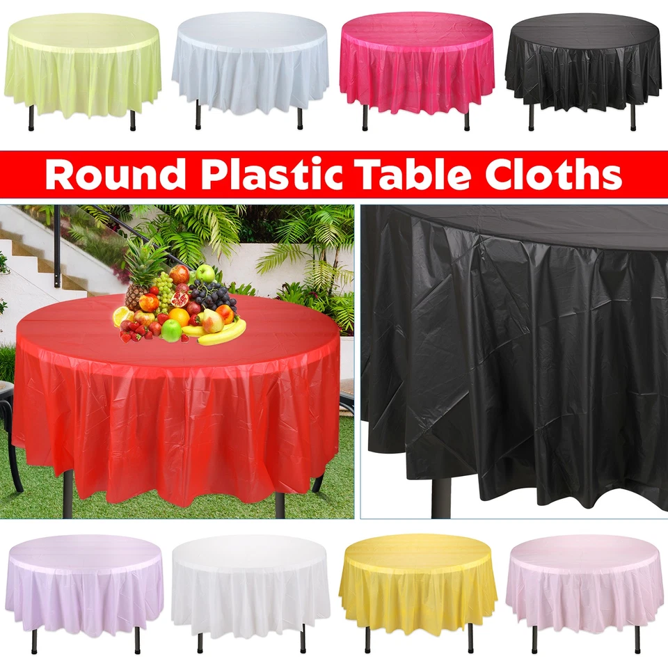 Round Vinyl Table Cover – Large Plastic Wipe Clean Tablecloth for Parties - Image 1 of 1