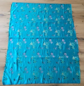 Asian Floral Turquoise / Teal Blue Satin Silk? Fabric Brocade 46"x37" - Picture 1 of 7