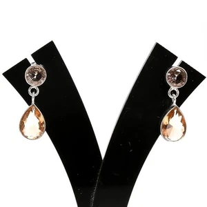 Peach Morganite Gemstone 925 Sterling Silver Jewelry Stud Earring Size 1.20" - Picture 1 of 1
