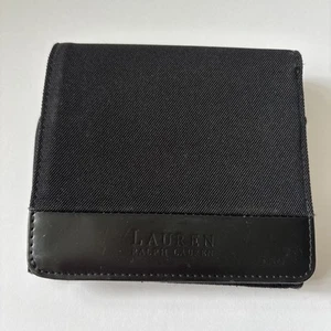 Lauren Ralph Lauren Bifold Wallet Black Canvas Gloss Faux Leather 6 Pocket - Picture 1 of 6