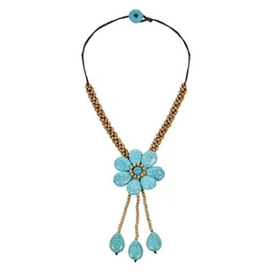 Enchanting Floral Drop Turquoise and Brass Ornate Necklace - Picture 1 of 4