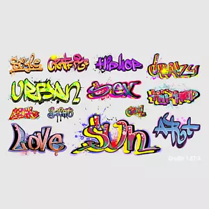 Waterslide Decal 1:87 H0 - Dekor Graffiti & Tags Set A - Modellbahn Modellauto - Bild 1 von 3