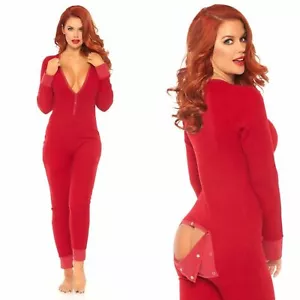 NEW Leg Avenue Keepin' Things Cozy Back Flap Long Johns Red Lounge PJs S/M Yandy - Picture 1 of 6