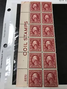 US 425 Washington 2C Bloque de 12 Placas con Impresión Bobina Estampillas Pl#6570 Excelente - Imagen 1 de 4
