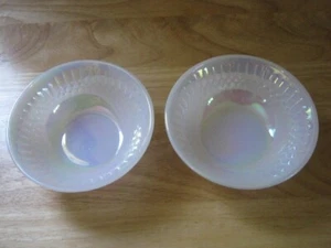 Vintage Federal Glass Iridescent Pearl White Berry Bowl Set of 2 - Picture 1 of 10