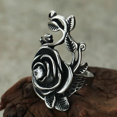 Anillo Ramas Flor Rosa para Hombres Mujeres Acero Inoxidable Vintage Flor Anillo Punk Foto 1 de 4