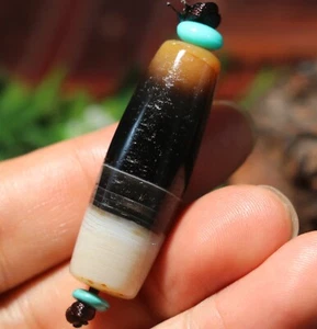 Energia Tibetana Vecchia Agata 1 Linea Larga Yin Yang Guaritore Medicina dZi Bead Amuleto 43 - Foto 1 di 6