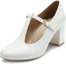 Women Chunky Block Heel Pumps Mary Jane T-strap Wedding Dress Pump Shoes US Size