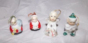 Vintage Porcellana Babbo Natale~Angelo~Elfo Miniatura Porcellana Campana Ornamenti Natalizi Giappone - Foto 1 di 5