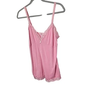 Victorias Secret Pink Lace Trim Camisole Medium Vintage 90s Y2K Babydoll Bow - Picture 1 of 10