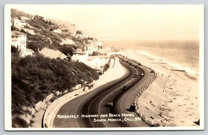 Roosevelt Hwy & Beach Homes, Santa Monica, California RPPC Postcard - Picture 1 of 3