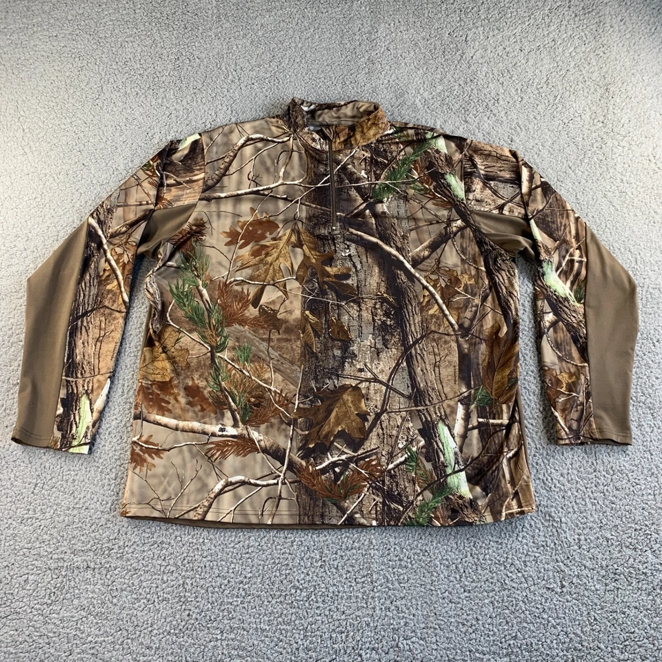 NEW Realtree T Shirt Mens XL Camo Pullover 1/4 Zip Stretch Long Sleeve Forest - Image 1 of 4