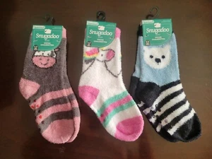 Snugadoo no-slip Fuzzy Socks Girls (size 1-7) Set of 3 pair unicorn bear cow - Picture 1 of 2