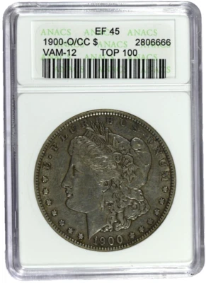 1900-O/CC ANACS EF45 Top 100 VAM-12 O/CC Morgan Dollar - Image 1 of 3