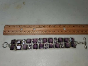Beautiful Sterling Silver And Purple Stone Bracelet 8 In - Picture 1 of 1