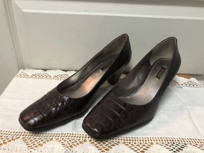 Zapatos Ecco de cuero marrón imitación piel de cocodrilo para mujer talla US 11-11,5 EUR tacones Foto 1 de 4