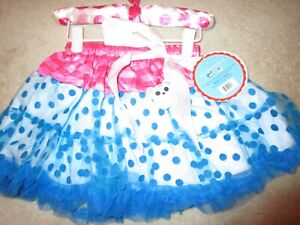 NEW LALALOOPSY BLUE & PINK SPOTS SKIRT WITH BOW HALLOWEEN COSTUME SIZE 4-6X