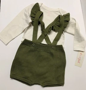 Baby Girl Cat & Jack 2pc KNIT ROMPER SET 6-9M NEW Olive Green Ruffle INFANT NWT - Picture 1 of 3