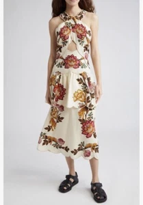 NEW $295 FARM Rio Leopard Flowers Print Cutout Detail Linen Blend Dress in XL! - Picture 1 of 6