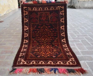 Alfombra Baluchi persa afgana vintage 3x5 pies alfombra de lana oriental anudada a mano - Imagen 1 de 10