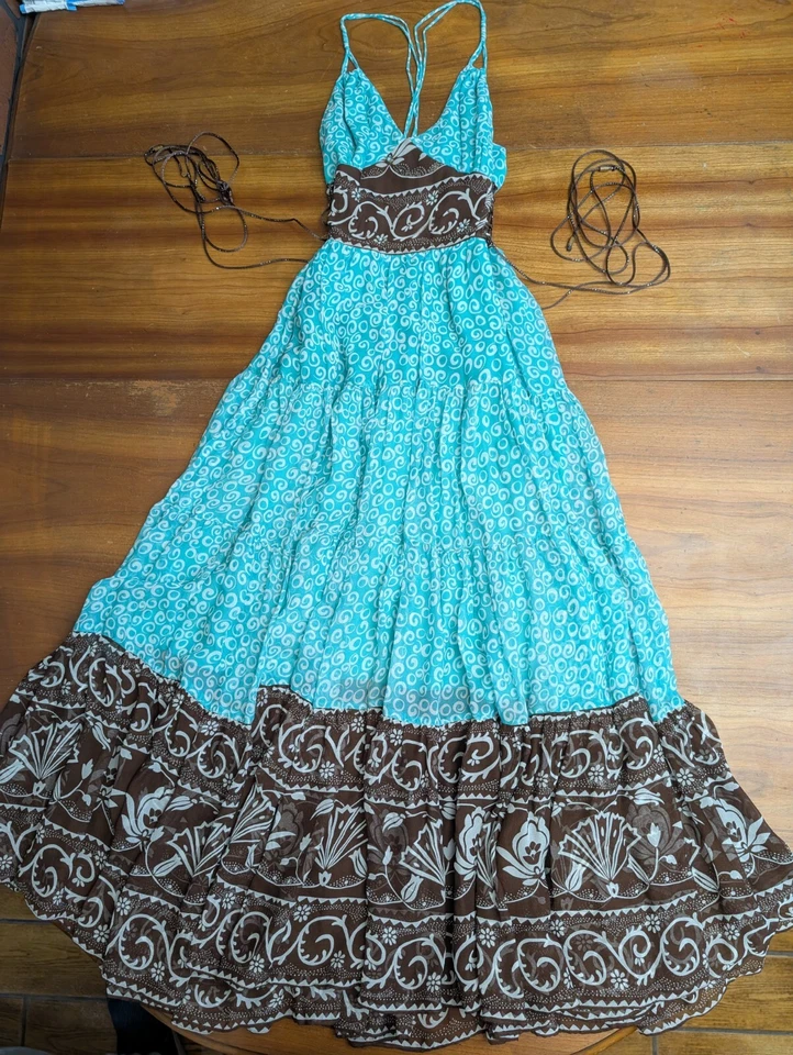 ECI New York Floral Silk Fairy Beaded Embellished Lace Up Corset Spaghetti Dress - Image 1 of 4