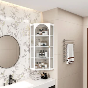 Metal Wall Mounted Corner Cabinet with Glass Door with 4-Tier Storage Shelves - Picture 1 of 7