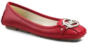 MOCASINES MICHAEL KORS FULTON ROJO ESCARLATA SAFFIANO MK PLATA LOGO ME ENCANTAN ZAPATOS - Imagen 1 de 7