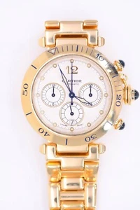 Cartier Pasha 38mm Chronograph Automatic 18k Gold Watch Cartier Service Box - Picture 1 of 10
