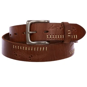 Snap On Floral Embossed Stitching Full Grain Leather Belt - Bild 1 von 20