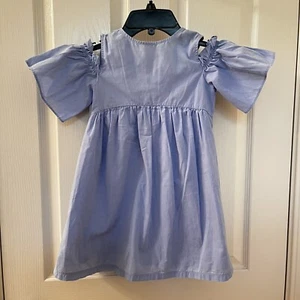 Zara Girls Casual Collection Blue Cold Shoulder Ruffle Dress Girls Size 7 - Picture 1 of 14
