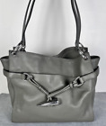 DKNY Purse Cindy East West Pebbled Leather Shouler Bag Grey Handbag Large Silver