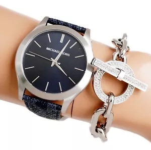 Michael Kors Watch Unisex Bracelet MK8907 Runway Dark Blue New - Picture 1 of 10