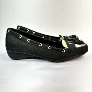 Ralph Lauren Gael Black & White Wedge Loafers Vamp Tassels Academia Preppy 7.5 - Picture 1 of 8