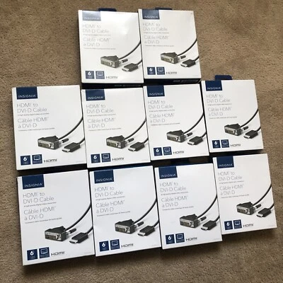 Lot 10X Insignia 6ft HDMI to DVI DVI-D Cable - PC Computer to LCD Monitor TV  - Image 1 of 4