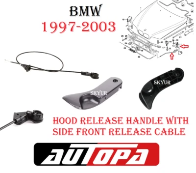 Manija de liberación del capó del motor BMW E39 con cable Bowden para 525i 528i 530i 540i M5 Foto 1 de 4