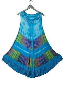 Vintage Advance Apparels Tie Dye Embroider Stitch Assymetrical Hem Dress OSFM - Picture 1 of 9