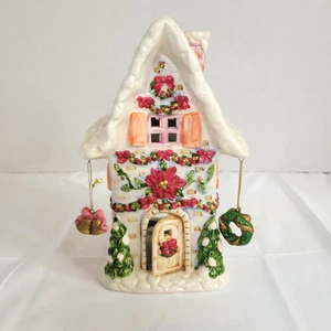 Keramik Weihnachten Haus Luminarie Teelicht Windlicht Halter hängende Ornamente 9" - Bild 1 von 20