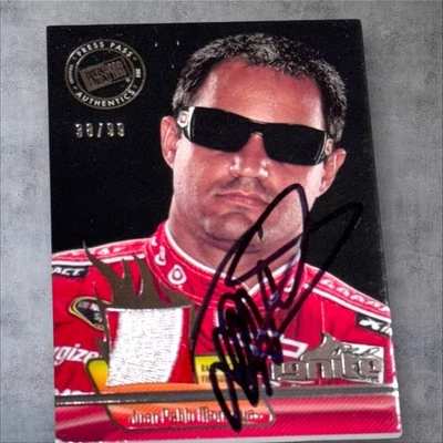 Juan Pablo Montoya 2012 PRESS PASS IGNITE RACE USED FIRESUIT #38/99 signed card - Image 1 of 2