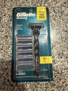 NEU Gillette Mach3 Herren 1 Rasierer + 6 Patronen Klingen Nachfüllpack - Bild 1 von 6