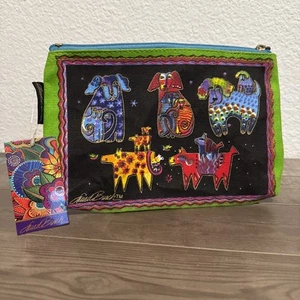 Borsa da viaggio cosmetica trucco cani cuccioli colorati Laurel Burch cerniera superiore NUOVA - Foto 1 di 7